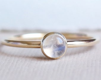 Gold Moonstone Ring, Solid Gold Ring, Moonstone Promise Ring, 9ct gold Stacking Moonstone Ring, Minimalist Gold Ring, Dainty Birthstone Ring