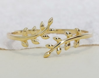 Solid Gold Vine Leaf Ring, Adjustable Leaf Ring, Midi Leaf Ring, Mother's Day Gift, Minimalist Christmas Gift