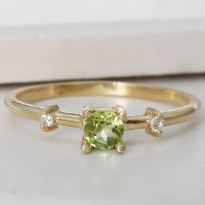 Real 14k Gold Peridot Ring, Moissanite Diamond Engagement Ring, August Birthstone, Dainty Green Peridot Ring, Delicate Peridot Jewelry