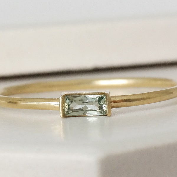 Green Sapphire Baguette Ring, Solid Gold Sapphire Ring, Real Gold Ring For Women, Green Sapphire Engagement Ring, Dainty Statement Ring
