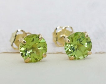 Peridot Stud Earrings, August Birthstone Ear Studs, Dainty 9ct Pale Green Gemstone Stud Earrings, Solid Gold Peridot Studs