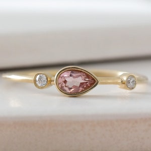 Pink Morganite Ring, Morganite Engagement Ring, Solid Gold Morganite Statement Ring, Natural Gemstone Ring