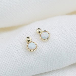 White Opal Stud Earrings, October Birthstone Earrings, Natural Australian Opal Gemstone Stud, Dainty Real Gold White Opal Stud Earrings