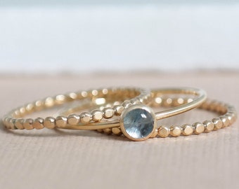 Solid Gold Aquamarine Ring, Aquamarine Promise Ring, Engagement Ring, Beaded Ring, Minimalist Ring, 9ct Gold Stackable Ring, Aquamarine Ring