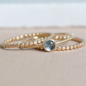 Solid Gold Aquamarine Ring, Aquamarine Promise Ring, Engagement Ring, Beaded Ring, Minimalist Ring, 9ct Gold Stackable Ring, Aquamarine Ring