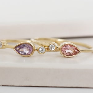 Pear Morganite Ring, Morganite Solitaire Engagement Ring, Solid Gold Morganite Ring, Moissanite Engagement Ring, Valentines Day Gift