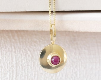 Real Gold Ruby Necklace, Genuine Ruby Birthstone Jewelry, 14K Solid Gold Necklace, Solid Gold Layered Necklace