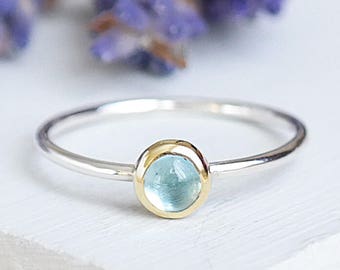 Sterling Silver Blue Topaz Ring, 9ct Gold Ring, Blue Topaz Gemstone Ring, Silver Stacking Ring, Gemstone Stacking Ring, Birthstone Ring