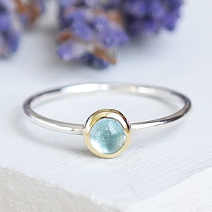 Sterling Silver Blue Topaz Ring, 9ct Gold Ring, Blue Topaz Gemstone Ring, Silver Stacking Ring, Gemstone Stacking Ring, Birthstone Ring image 1