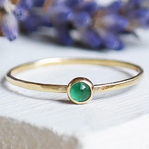 Emerald Gold Ring, Solid Gold Stacking Ring, Natural Emerald Birthstone Ring, 9ct Yellow Gold Ring, Dainty Emerald Ring, Gemstone Ring image 1