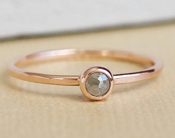 Solid Rose Gold Grey Diamond Ring, Salt Pepper Engagement Ring, Dainty Diamond Ring, Gold Stacking Ring, 9ct Gold Ring, Solitaire Ring