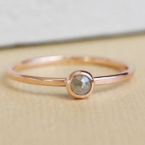 Solid Rose Gold Grey Diamond Ring, Salt Pepper Engagement Ring, Dainty Diamond Ring, Gold Stacking Ring, 9ct Gold Ring, Solitaire Ring