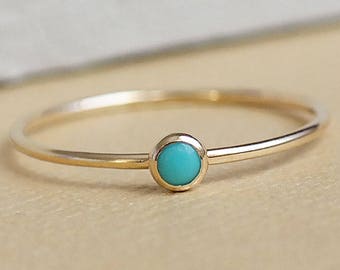 Gold Turquoise Ring, Solid Gold Ring, Turquoise Stacking Ring, 9ct Gold Ring, December Birthstone Ring, Dainty Turquoise Ring