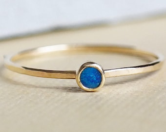 9k Gold Opal Ring, Opal Stacking Ring, Blue Opal Gemstone Ring, Solid Gold Ring, Dainty Ring, Birthstone Ring, 9ct Gold Ring, Opal Jewelry