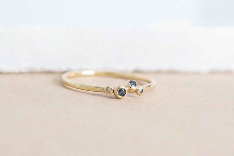 Diamond Granule Ring, Gold Sapphire Granule Ring, 9ct Gold Diamond Ring, Genuine Sapphire Ring, Minimalist Gold Ring image 3