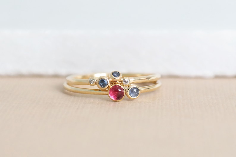 Diamond Granule Ring, Gold Sapphire Granule Ring, 9ct Gold Diamond Ring, Genuine Sapphire Ring, Minimalist Gold Ring image 6
