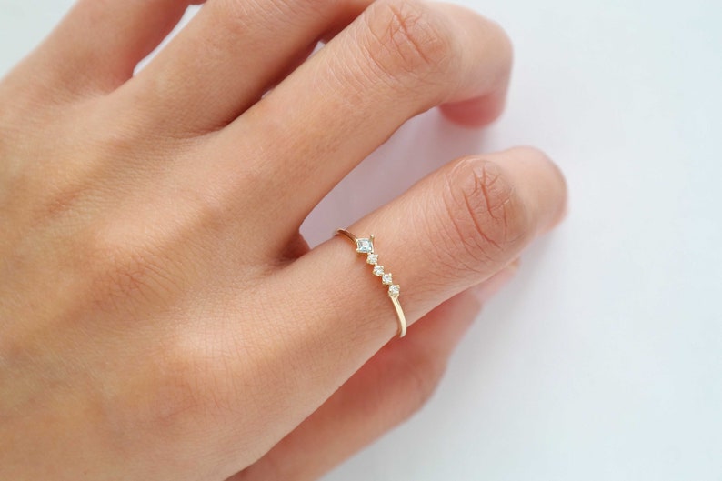 Princess cut Aquamarine Ring, Solid Gold Aquamarine Stacking Ring, Natural Aquamarine Valentines Gift, Dainty Birthstone Ring image 5