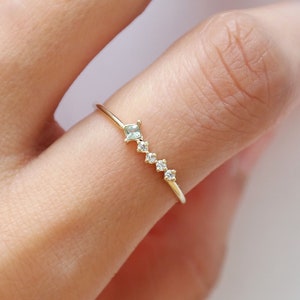 Princess cut Aquamarine Ring, Solid Gold Aquamarine Stacking Ring, Natural Aquamarine Valentines Gift, Dainty Birthstone Ring image 7