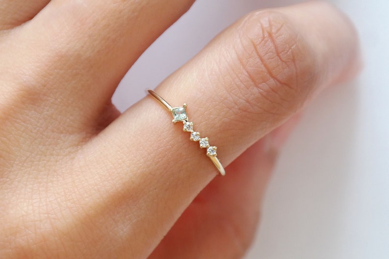 Princess cut Aquamarine Ring, Solid Gold Aquamarine Stacking Ring, Natural Aquamarine Valentines Gift, Dainty Birthstone Ring image 7