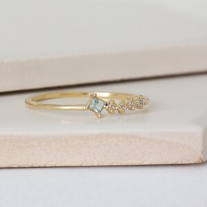 Princess cut Aquamarine Ring, Solid Gold Aquamarine Stacking Ring, Natural Aquamarine Valentines Gift, Dainty Birthstone Ring image 2