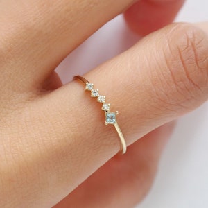 Princess cut Aquamarine Ring, Solid Gold Aquamarine Stacking Ring, Natural Aquamarine Valentines Gift, Dainty Birthstone Ring image 6