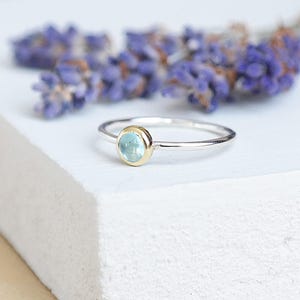Sterling Silver Blue Topaz Ring, 9ct Gold Ring, Blue Topaz Gemstone Ring, Silver Stacking Ring, Gemstone Stacking Ring, Birthstone Ring image 3