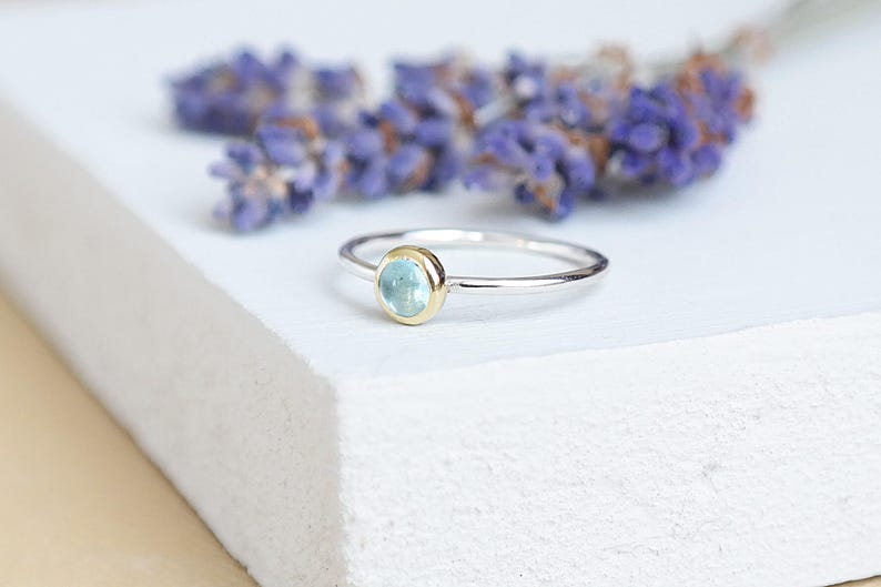 Sterling Silver Blue Topaz Ring, 9ct Gold Ring, Blue Topaz Gemstone Ring, Silver Stacking Ring, Gemstone Stacking Ring, Birthstone Ring image 3