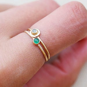 Emerald Gold Ring, Solid Gold Stacking Ring, Natural Emerald Birthstone Ring, 9ct Yellow Gold Ring, Dainty Emerald Ring, Gemstone Ring image 4