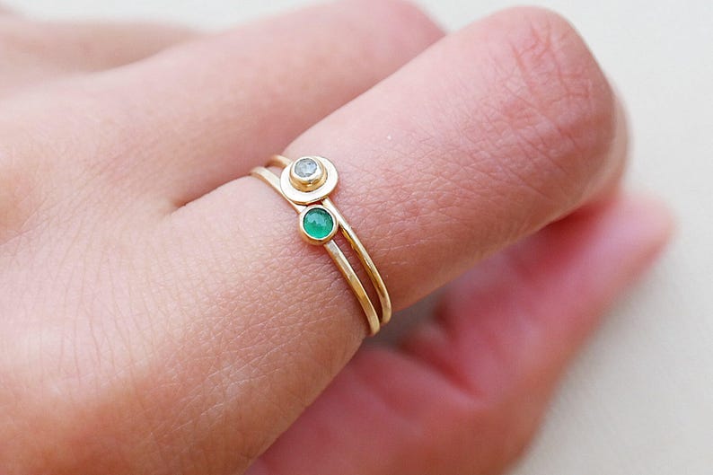 Emerald Gold Ring, Solid Gold Stacking Ring, Natural Emerald Birthstone Ring, 9ct Yellow Gold Ring, Dainty Emerald Ring, Gemstone Ring image 4