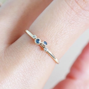 Diamond Granule Ring, Gold Sapphire Granule Ring, 9ct Gold Diamond Ring, Genuine Sapphire Ring, Minimalist Gold Ring image 5