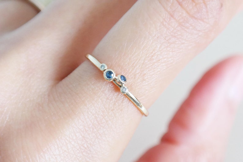 Diamond Granule Ring, Gold Sapphire Granule Ring, 9ct Gold Diamond Ring, Genuine Sapphire Ring, Minimalist Gold Ring image 5