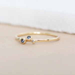 Diamond Granule Ring, Gold Sapphire Granule Ring, 9ct Gold Diamond Ring, Genuine Sapphire Ring, Minimalist Gold Ring image 2