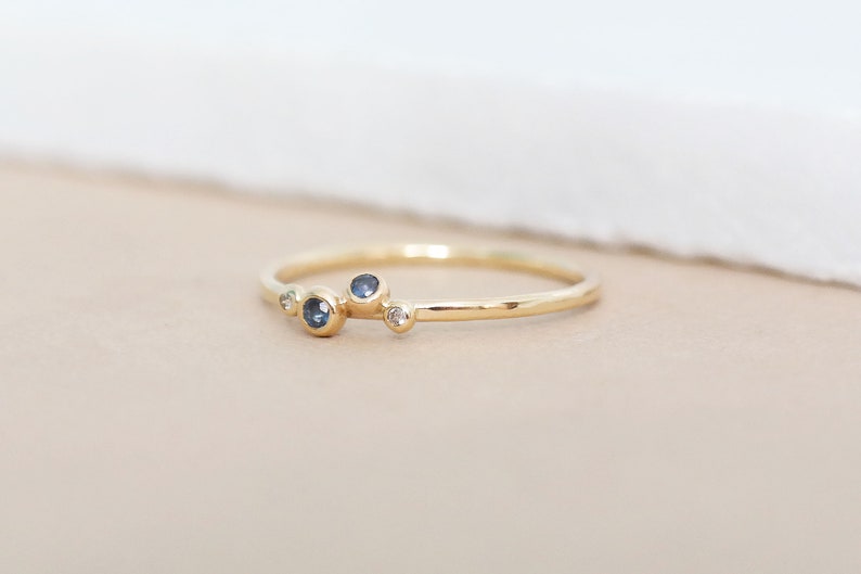 Diamond Granule Ring, Gold Sapphire Granule Ring, 9ct Gold Diamond Ring, Genuine Sapphire Ring, Minimalist Gold Ring image 2