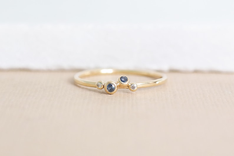 Diamond Granule Ring, Gold Sapphire Granule Ring, 9ct Gold Diamond Ring, Genuine Sapphire Ring, Minimalist Gold Ring image 1