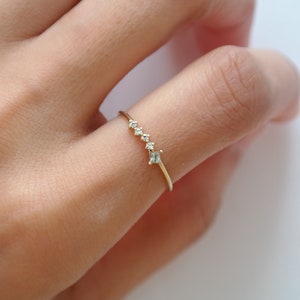 Princess cut Aquamarine Ring, Solid Gold Aquamarine Stacking Ring, Natural Aquamarine Valentines Gift, Dainty Birthstone Ring image 8