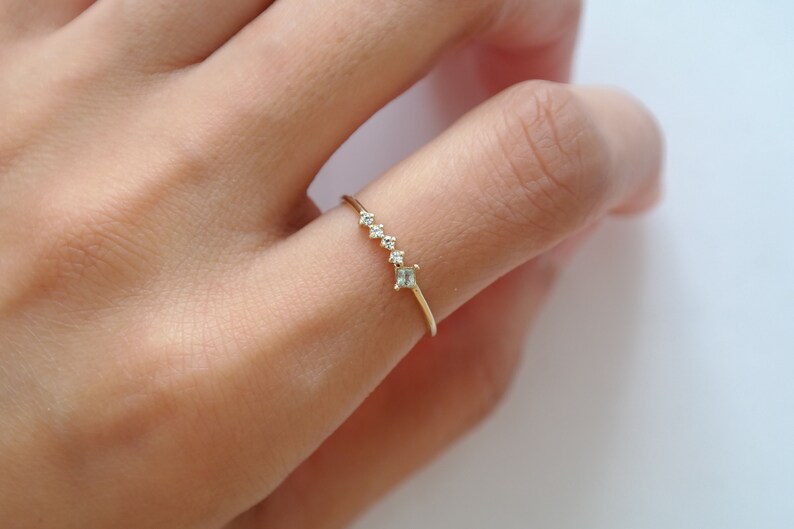 Princess cut Aquamarine Ring, Solid Gold Aquamarine Stacking Ring, Natural Aquamarine Valentines Gift, Dainty Birthstone Ring image 8