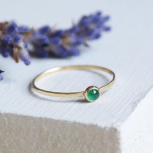 Emerald Gold Ring, Solid Gold Stacking Ring, Natural Emerald Birthstone Ring, 9ct Yellow Gold Ring, Dainty Emerald Ring, Gemstone Ring image 3