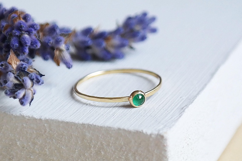 Emerald Gold Ring, Solid Gold Stacking Ring, Natural Emerald Birthstone Ring, 9ct Yellow Gold Ring, Dainty Emerald Ring, Gemstone Ring image 3