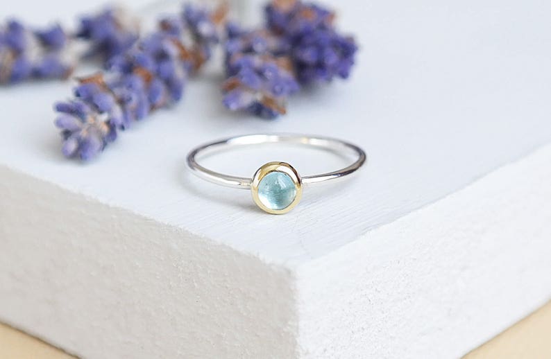 Sterling Silver Blue Topaz Ring, 9ct Gold Ring, Blue Topaz Gemstone Ring, Silver Stacking Ring, Gemstone Stacking Ring, Birthstone Ring image 1