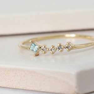Princess cut Aquamarine Ring, Solid Gold Aquamarine Stacking Ring, Natural Aquamarine Valentines Gift, Dainty Birthstone Ring image 4