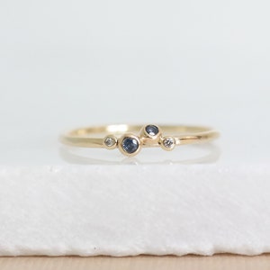 Diamond Granule Ring, Gold Sapphire Granule Ring, 9ct Gold Diamond Ring, Genuine Sapphire Ring, Minimalist Gold Ring image 4