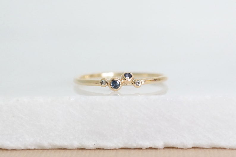 Diamond Granule Ring, Gold Sapphire Granule Ring, 9ct Gold Diamond Ring, Genuine Sapphire Ring, Minimalist Gold Ring image 4