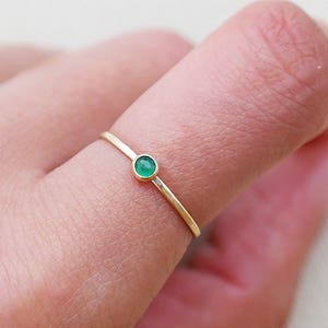 Emerald Gold Ring, Solid Gold Stacking Ring, Natural Emerald Birthstone Ring, 9ct Yellow Gold Ring, Dainty Emerald Ring, Gemstone Ring image 2