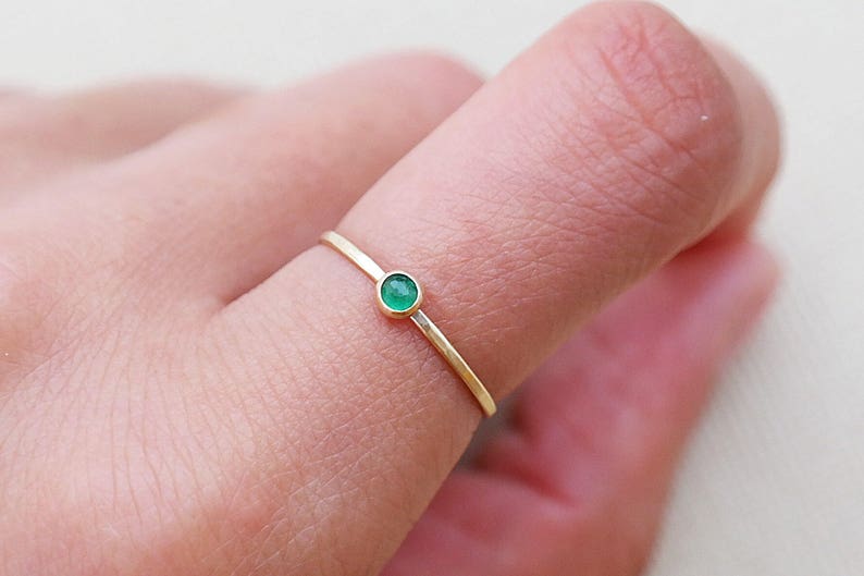 Emerald Gold Ring, Solid Gold Stacking Ring, Natural Emerald Birthstone Ring, 9ct Yellow Gold Ring, Dainty Emerald Ring, Gemstone Ring image 2