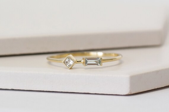 Aquamarine and Sapphire Engagement Ring, Dainty Gold Aquamarine Ring, 9ct Solid Gold Aquamarine Jewellery, Gold Birthstone Ring