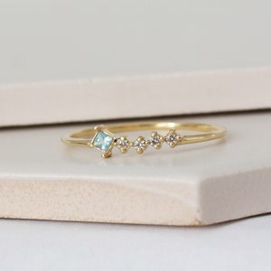 Princess cut Aquamarine Ring, Solid Gold Aquamarine Stacking Ring, Natural Aquamarine Valentines Gift, Dainty Birthstone Ring image 3