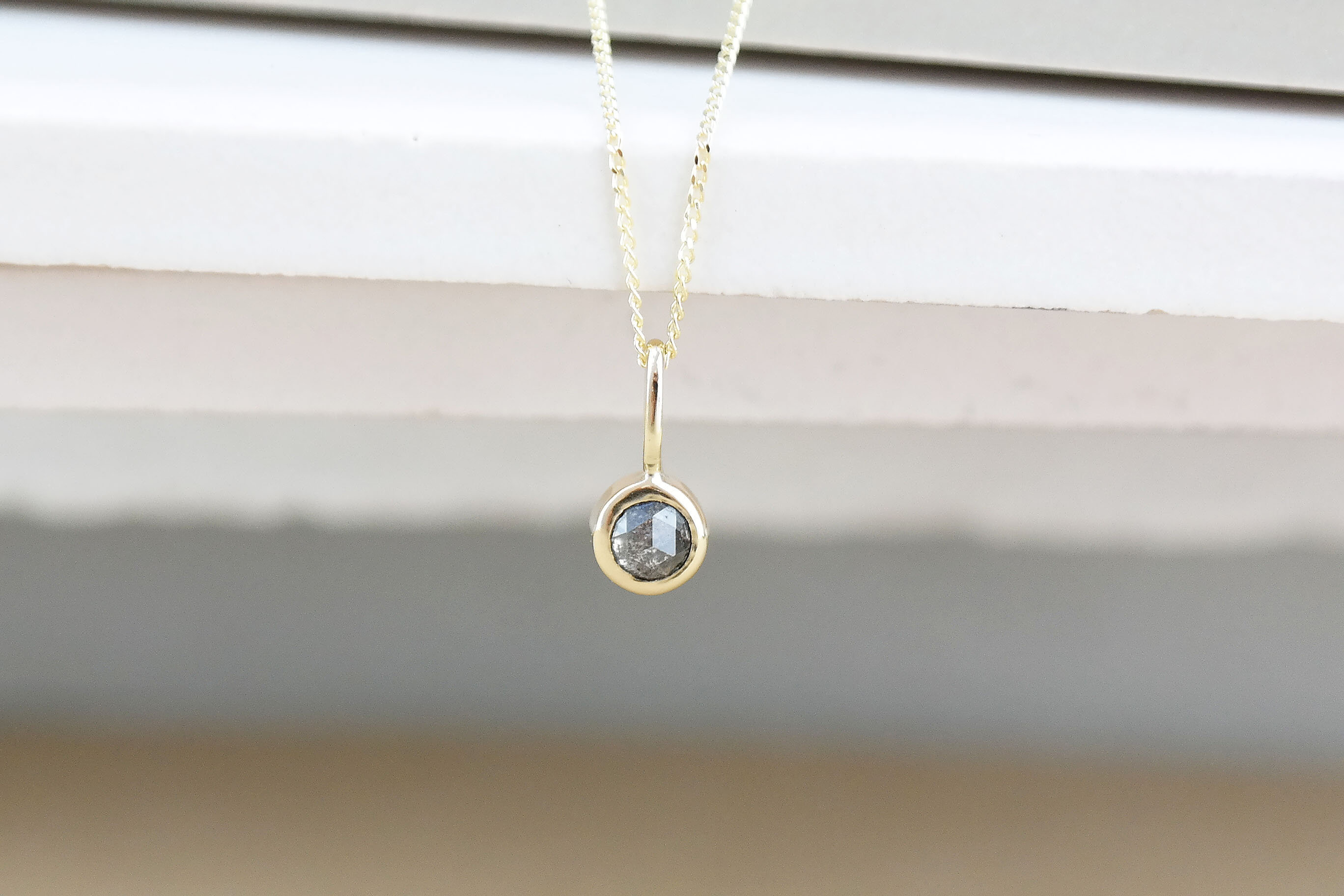 Gold Grey Diamond Pendant Necklace Grey Rose Cut Pendant