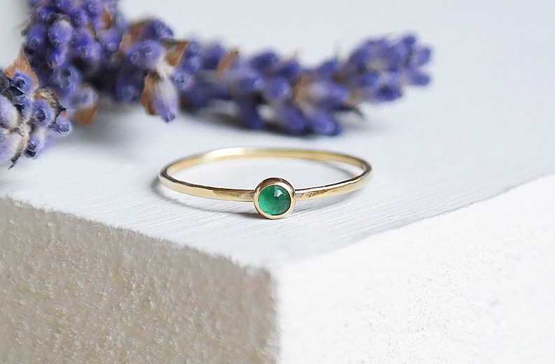 Emerald Gold Ring, Solid Gold Stacking Ring, Natural Emerald Birthstone Ring, 9ct Yellow Gold Ring, Dainty Emerald Ring, Gemstone Ring image 1