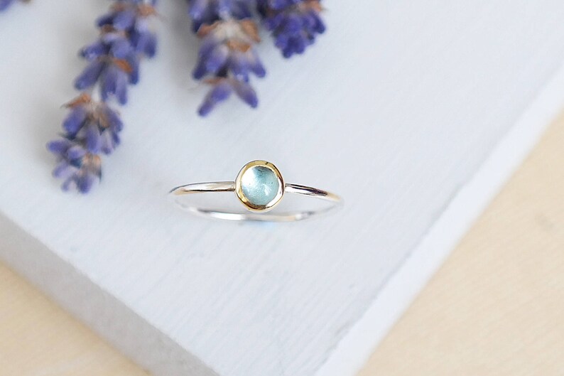 Sterling Silver Blue Topaz Ring, 9ct Gold Ring, Blue Topaz Gemstone Ring, Silver Stacking Ring, Gemstone Stacking Ring, Birthstone Ring image 4