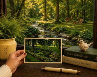 Wittenberg Gardens Greeting Card - Oval Shade Bed in June Blank 5 x 7 with Gift of Music